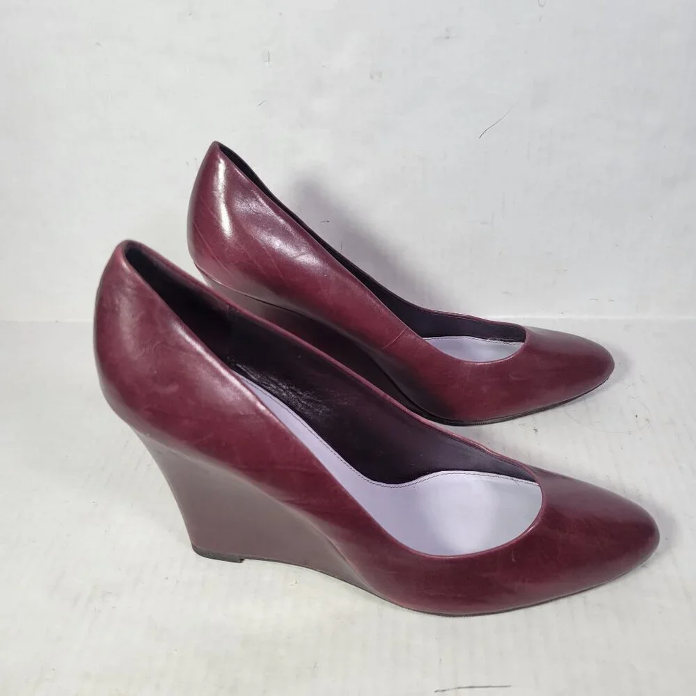 Delman Burgundy Leather Wedge Heel Pumps Size 9.5